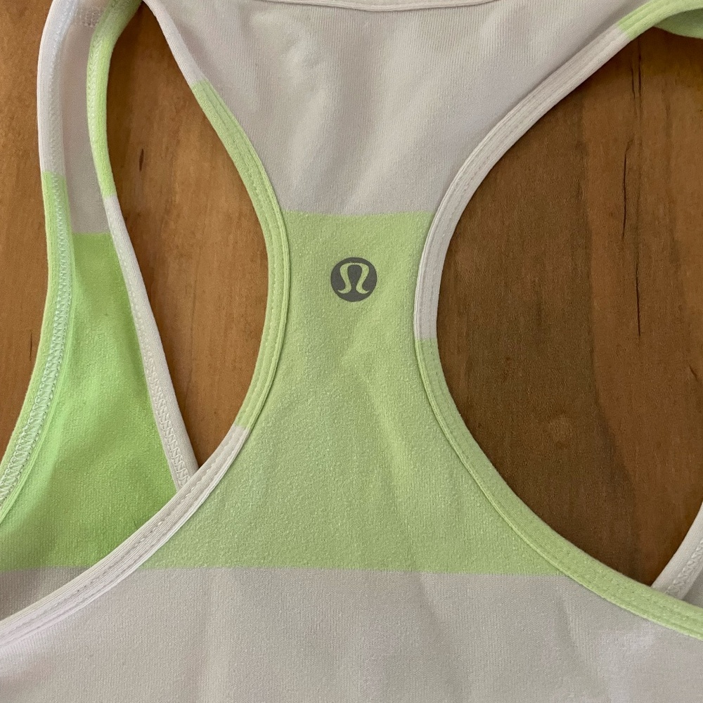 Lululemon Athletica Neon Green & White Striped Tank Top Medium